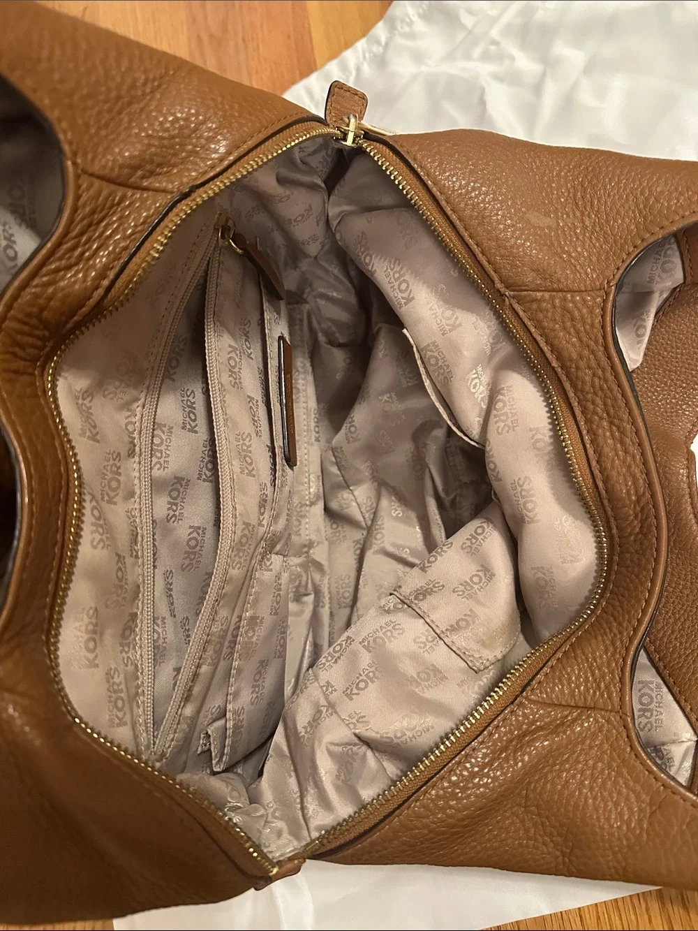 Michael Kors Tan Pebbled Leather Chain-Detail Hobo